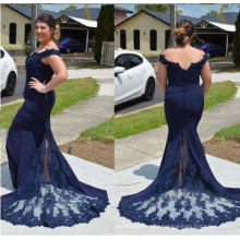 Navy Blue Long Fish Cut Party Korea Women Evening Dress